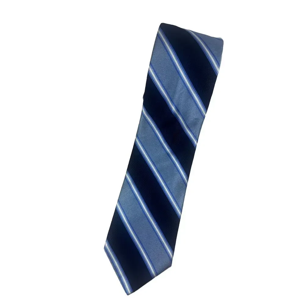 BROOKS BROTHERS 346 NWT Dark Blue and White Repp Necktie 100% Silk XL Long